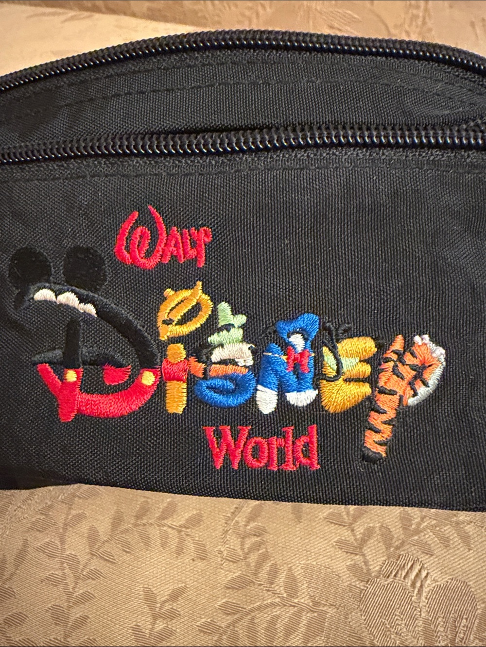 Walt Disney World Fanny Pack Black Canvas Embroidered Mickey Donald Tigger Bag